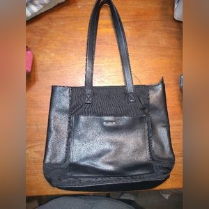 Roots 73 Faux Leather Black Shoulder Bag, Clean Inside, Some Issues